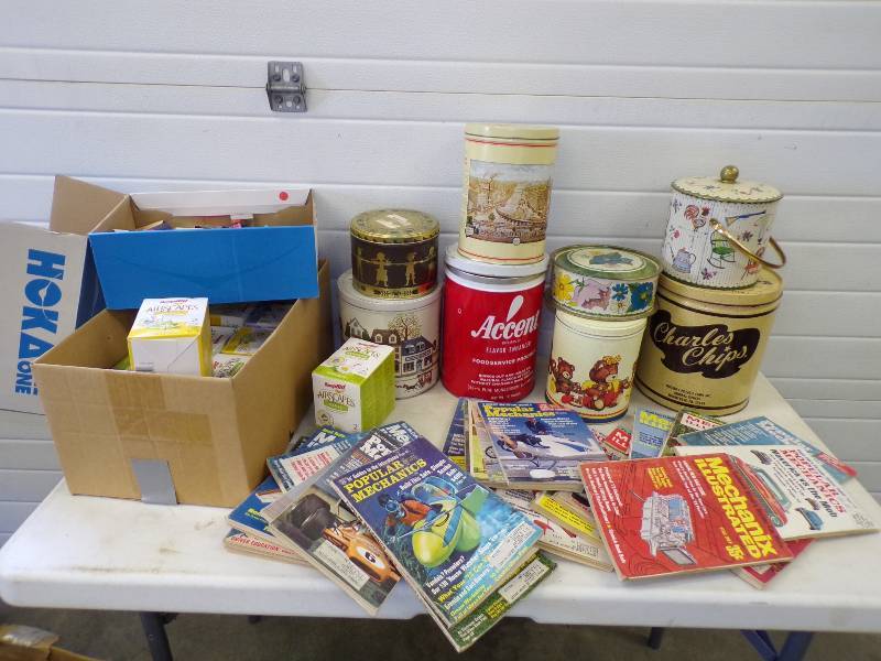 lot 185 image: Large Collection of Vintage magazines, Tins , matchbooks and unused air fresherns
