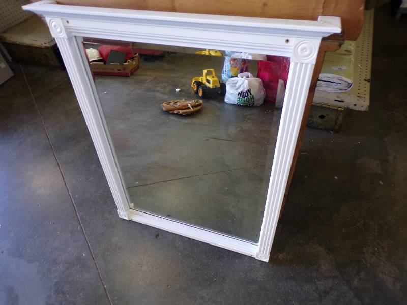 lot 209 image: White Framed Bevel Mirror
