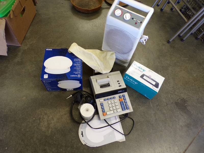 lot 242 image: Desktop Message Center, Heater, Adding Machine, Light, Headphones