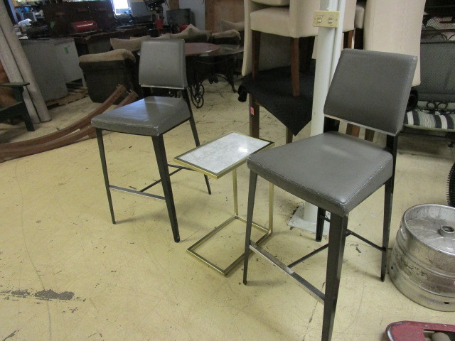 lot 608 image: TWO BAR STOOLS AND WEST ELM SIDE TABLE