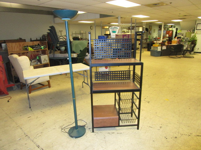 lot 632 image: DORM ROOM STYLE DESK AND FLOOR LIGHT