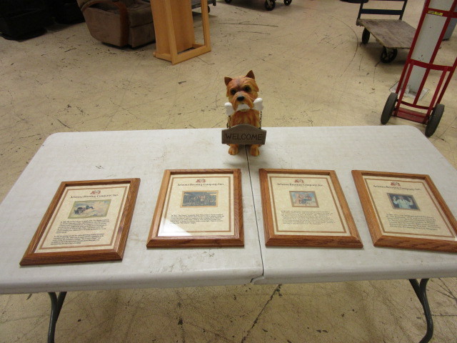 lot 662 image: A-1 BEER ADVERTISING PRINTS AND A YORKSHIRE TERRIER STATUE