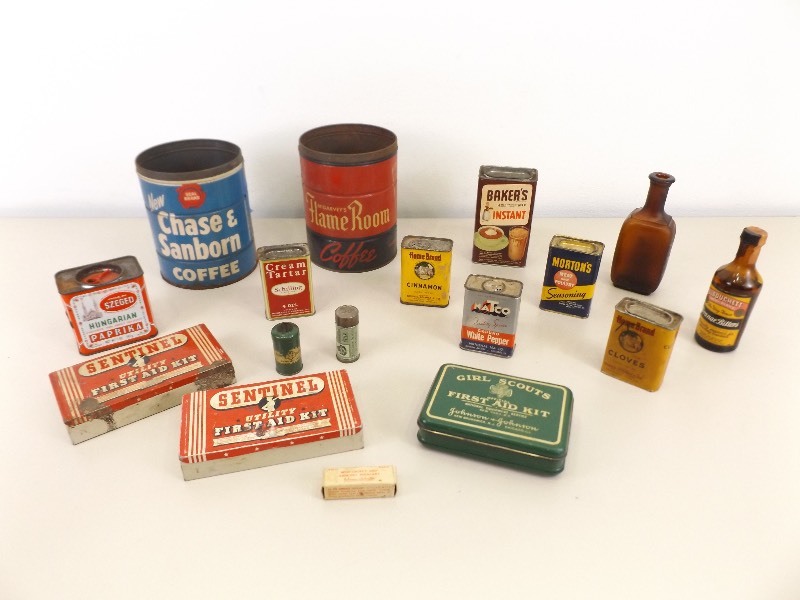 lot 29 image: Lot of Vintage Spice, Coffee, etc. Tins, Bottles etc.