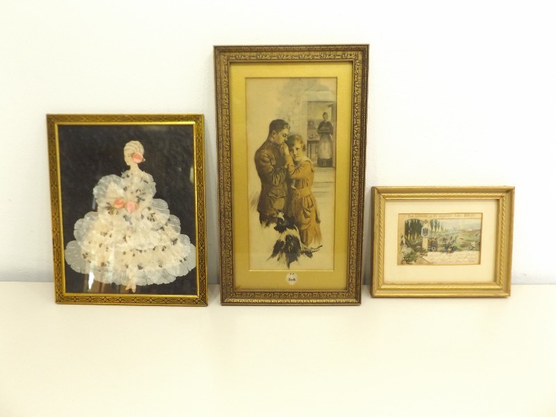 lot 89 image: 3 Antique Wood Framed PicturesArt