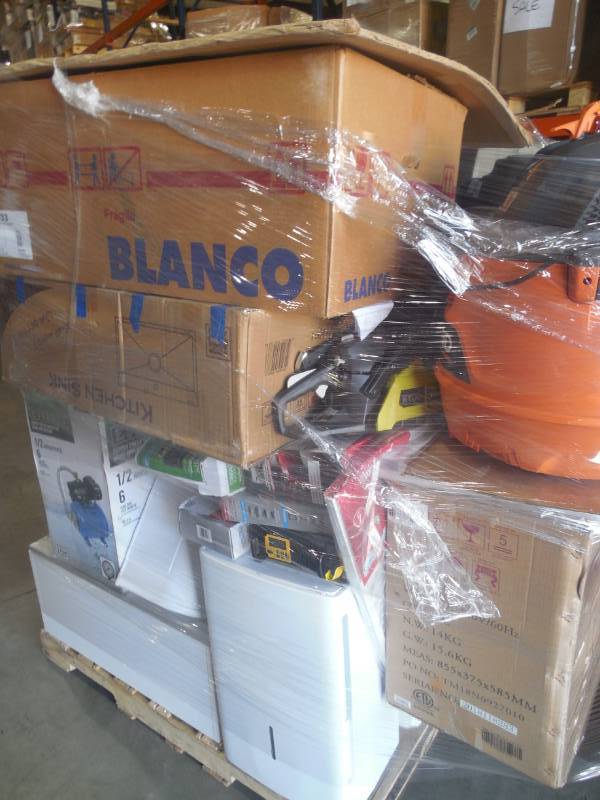 PALLET LOT OF ,SINKS, VAC, RANGE HOOD, MISC.