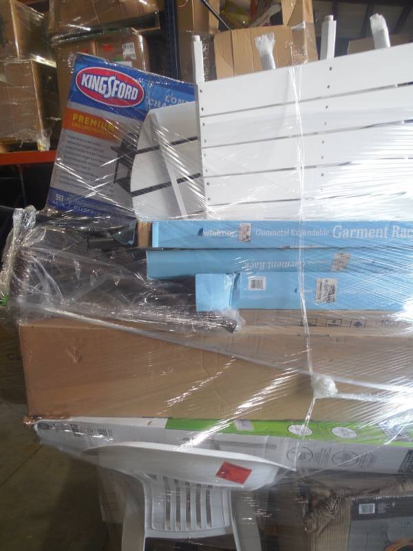 PALLET LOT OF GENERAL MERCHANDISE, PATIO FURNITURE, FIR PIT, GRILL