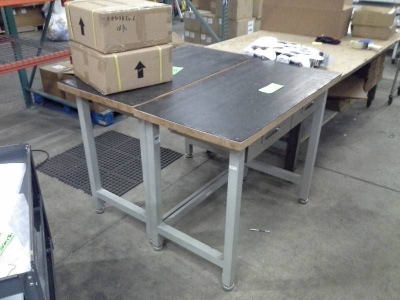 lot 73 image: Lot of (2) Seville Classics Rubber Top Shop Table