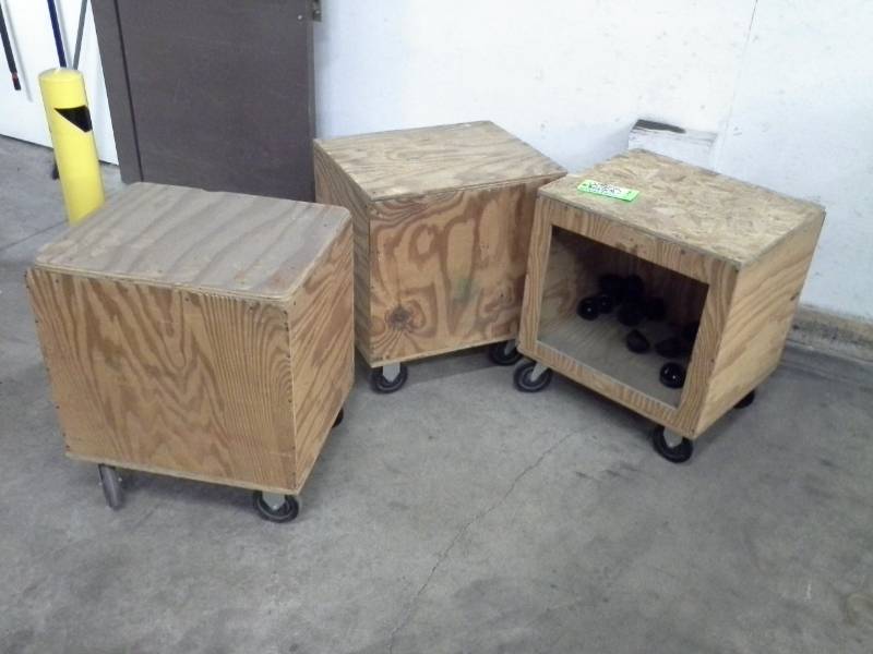 lot 85 image: Lot of (3) Rolling Wood Storage Boxes