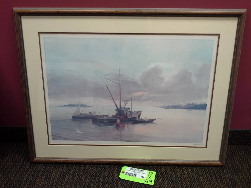lot 1021 image: Fishing Boat by Nina Moos Signed Framed Matted Wall Art