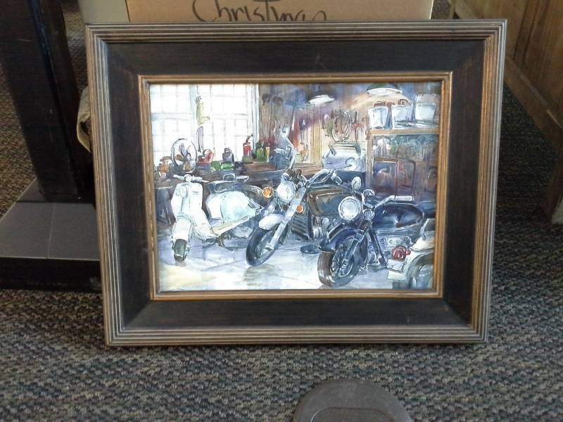 lot 1031 image: Motorcycle Garage Framed Wall Art