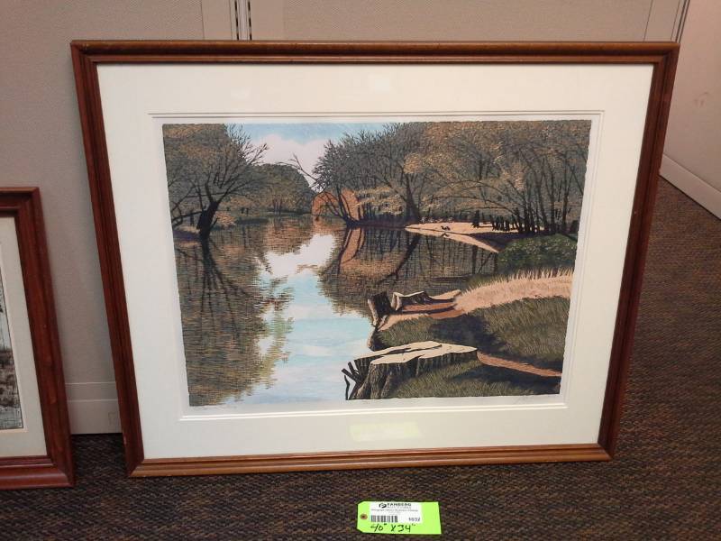 lot 1032 image: October on the Souix by A.  Signed Framed Matted Wall Art