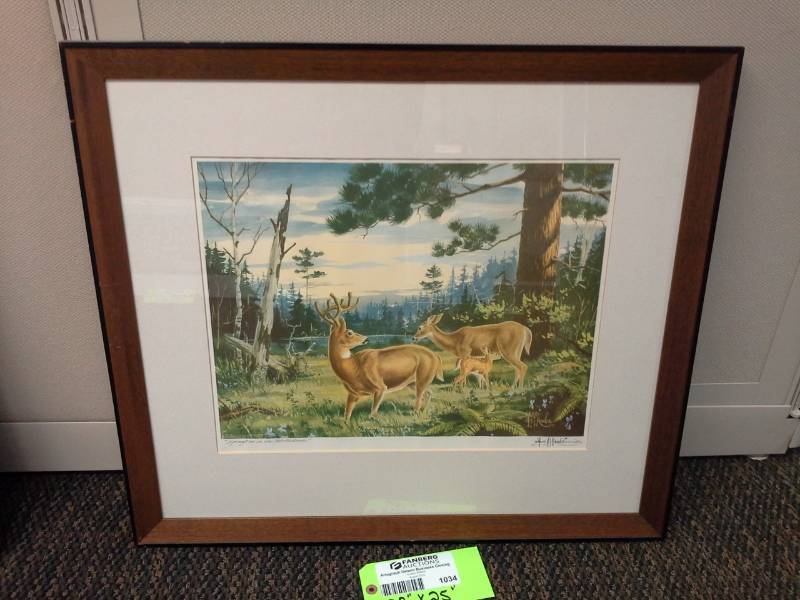 lot 1034 image: Deer by Les Kouba Signed Framed Matted Wall Art
