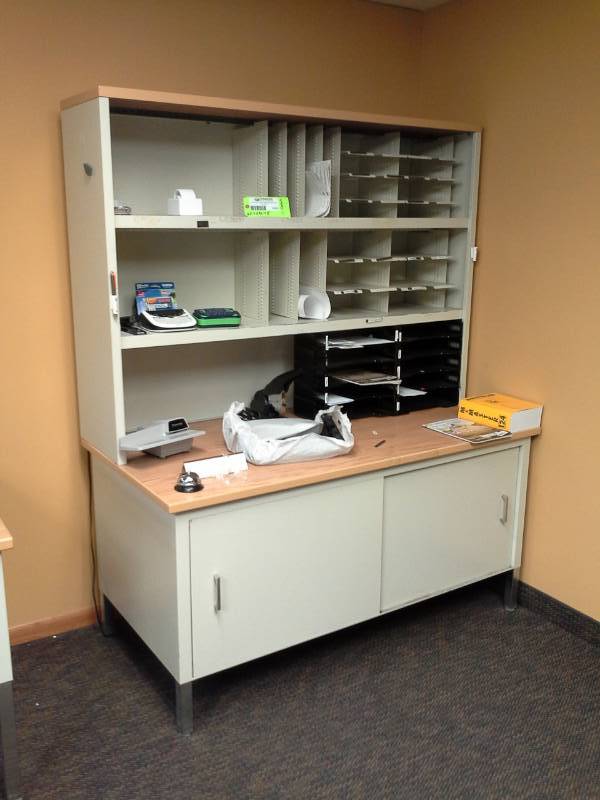 lot 1052 image: Wood Top Metal Office Cabinet with Wood Top Metal Bookcase