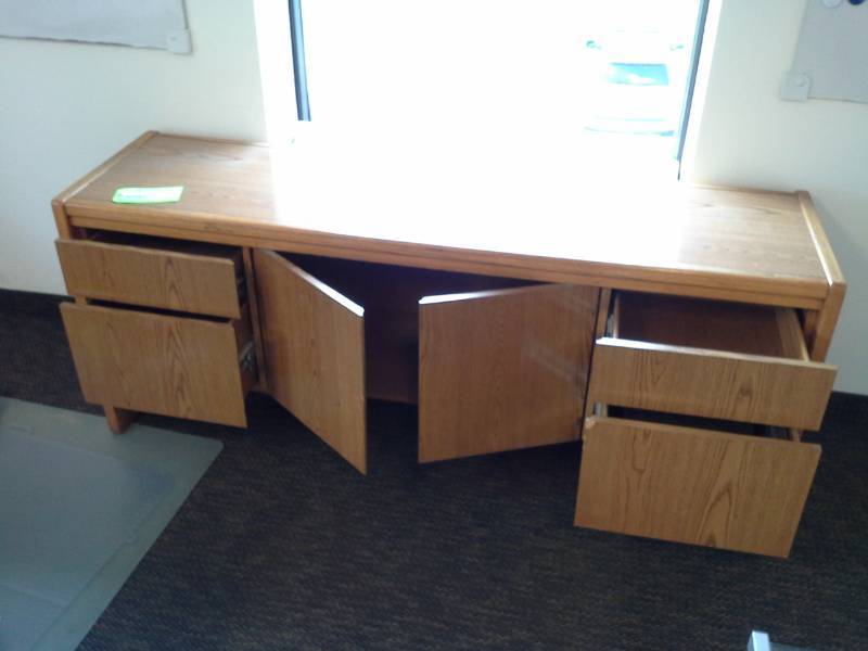 lot 2003 image: Wood Office Credenza with 4-Drawers, 2-Storage Doors