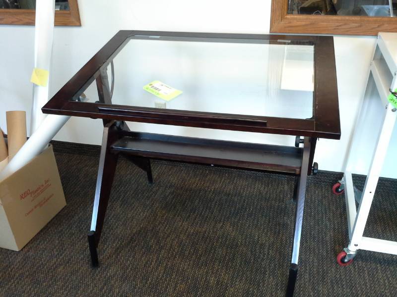 lot 2008 image: Glass-Top Drafting Table