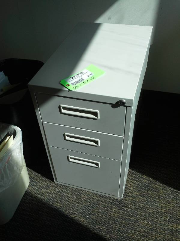lot 2038 image: Metal File Cabinet with 3-Locking Drawers