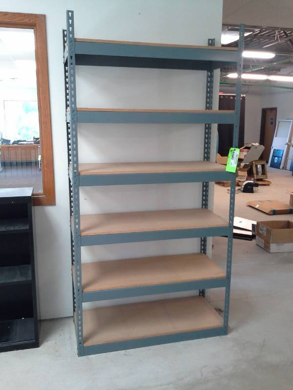 lot 2051 image: 6-Shelf Pallet Racking with Wood Shelves
