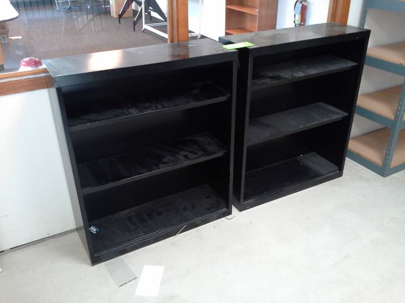 lot 2052 image: Lot of (2) 3-Shelf Metal Bookcases
