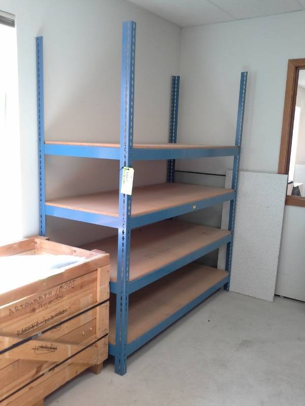 lot 2053 image: 4-Shelf Pallet Racking with Wood Shelves
