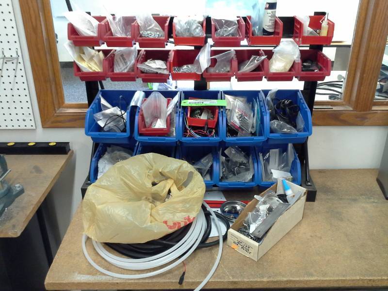 lot 2085 image: Plastic Storage Organizer Bins, Rack, Hardware, Remote Control Helicopter