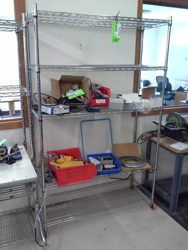 lot 2099 image: NSF Rolling Metal Wire Rack Shelving Unit with 4-Shelves