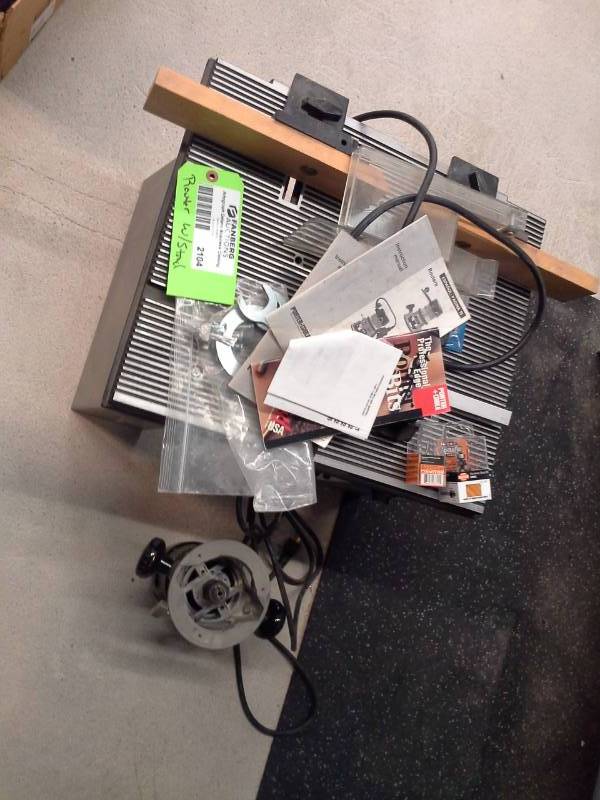 lot 2104 image: Porter-Cable Heavy Duty Router with Shaper Table, Router Bits