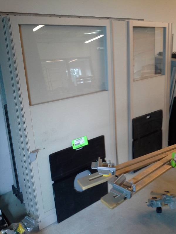 lot 2116 image: Cubicle Panels, Cubicle Panels with Windows, Shelving, Desk Cabinet, Hardware