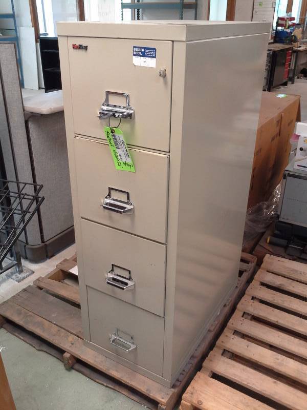 lot 2145 image: Fire King Fireproof File Cabinet with 4-Drawers, Key