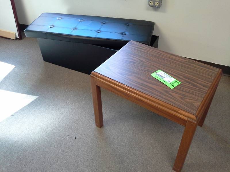lot 1096 image: Padded Storage Bench, Wood End Table