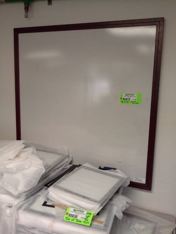 lot 1136 image: Wood Framed Dry Erase Board with Tray, Markers, Eraser