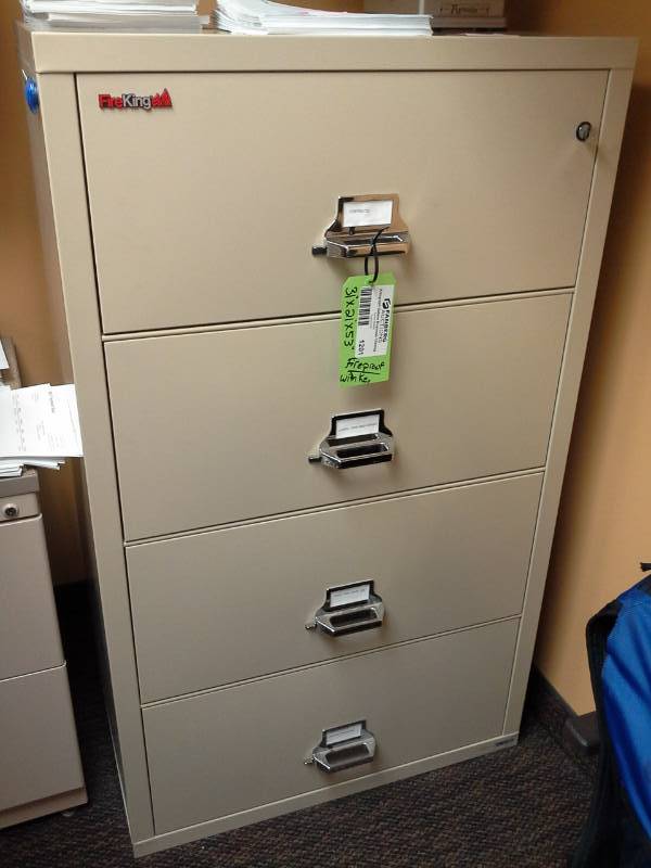 lot 1201 image: Fire King 4-Drawer Fireproof File Cabinet with Key