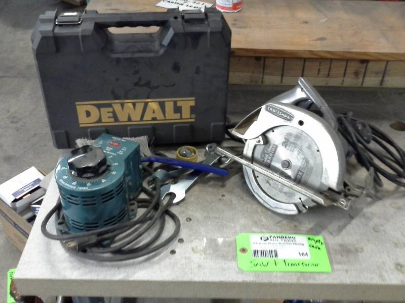 lot 164 image: Craftsman 7-14in. Circular Saw, Staco Variable Auto-Transformer, DeWalt Empty Tool Case