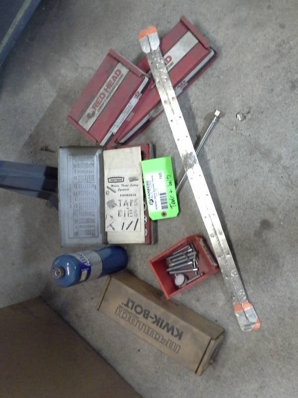 lot 165 image: Tools, Bolts, Tap & Die Sets, Propane Bottle, Hardware