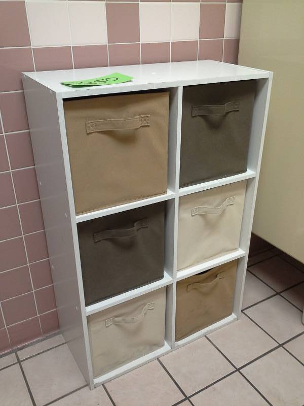 lot 1250 image: 6-Cubby Storage Cabinet with Pull-Out Fabric Drawers