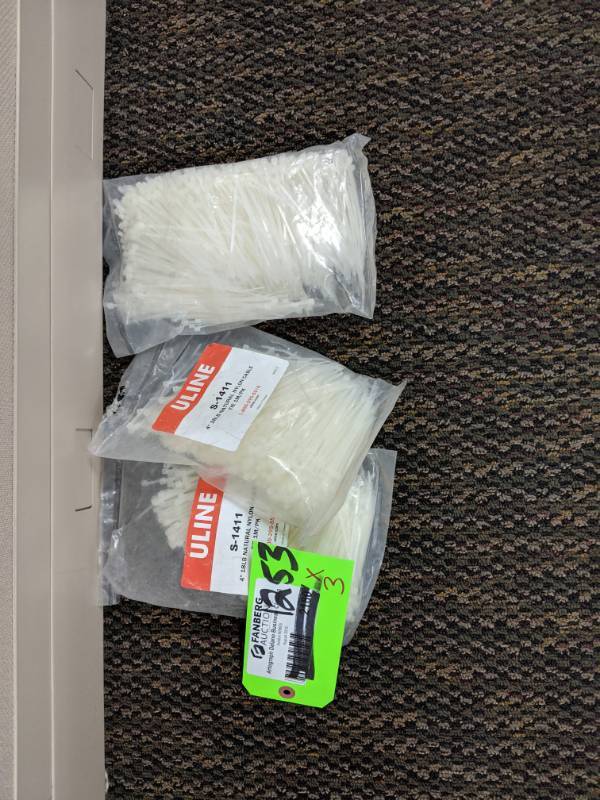 lot 1253 image: Late Added Lot - Three Bags of ULine 4 Zip Ties