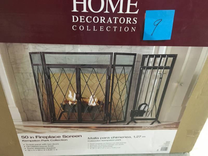 lot 9 image: Home Decorators Collection Kempston Park Oil Rubbed Bronze 3-Panel 50 in. Fireplace Screen with Doors  in good condition