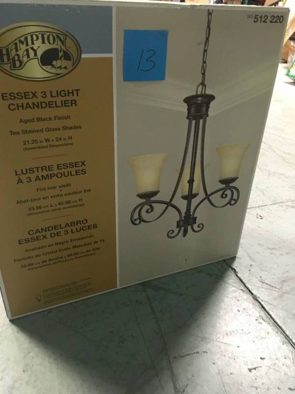lot 13 image: Essex 3-Light Aged Black Chandelier Aged Black not used