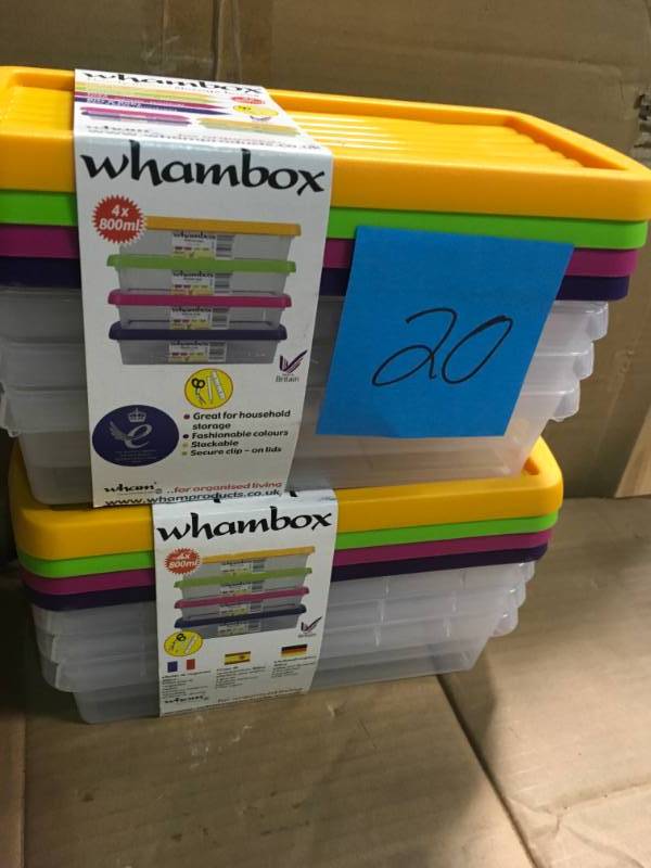 lot 20 image: Wham 0.85 Qt. Organizer Boxes (Set of 4) not used