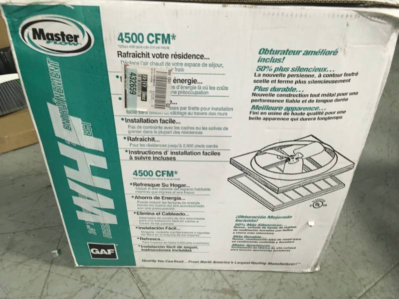 lot 43 image: Master Flow 4500 CFM 24 in. Direct Drive Whole House Fan with Shutter  in good condition