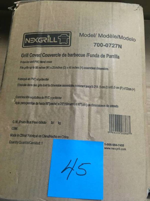lot 45 image: Nexgrill 86 in. Grill Cover  in good condition