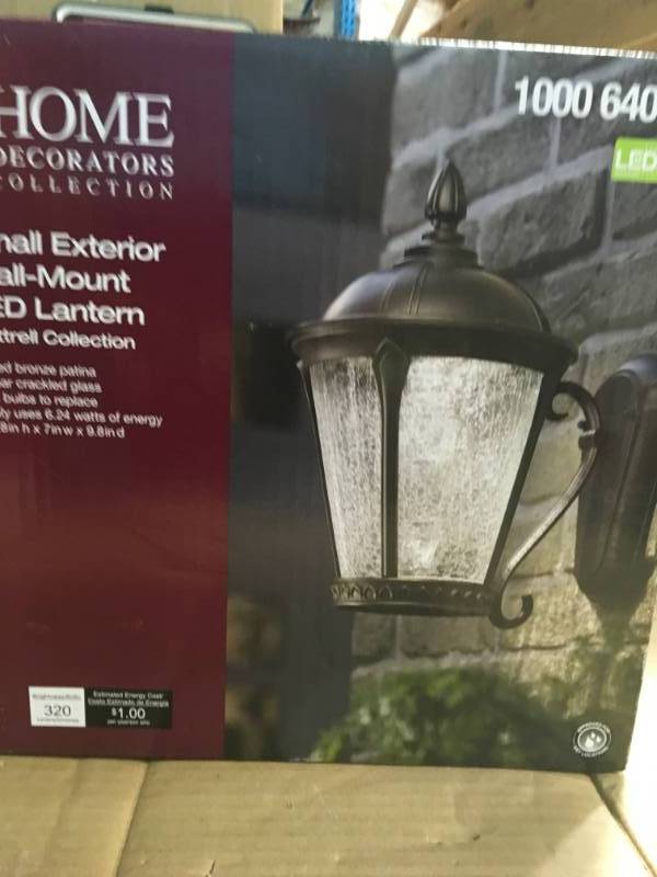 lot 56 image: Home Decorators Collection Aged Bronze Patina Outdoor LED Wall Lantern Sconce not used