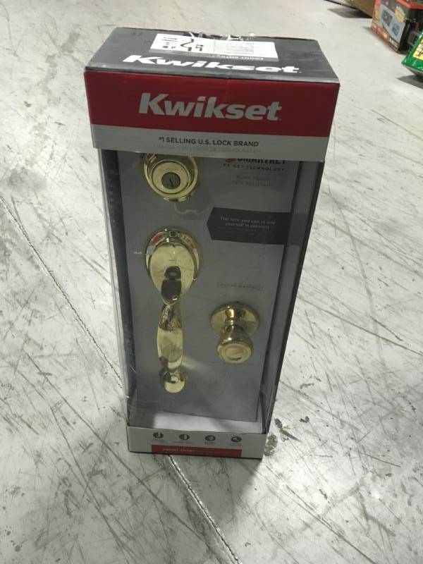 lot 61 image: Kwikset Dakota Polished Brass Single Cylinder Door Handleset with Tylo Door Knob Featuring SmartKey Security  in good condition