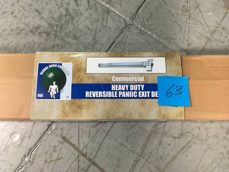 lot 63 image: Global Door Controls Commercial Heavy Duty Reversible Panic Exit Device Push Bar  in good condition