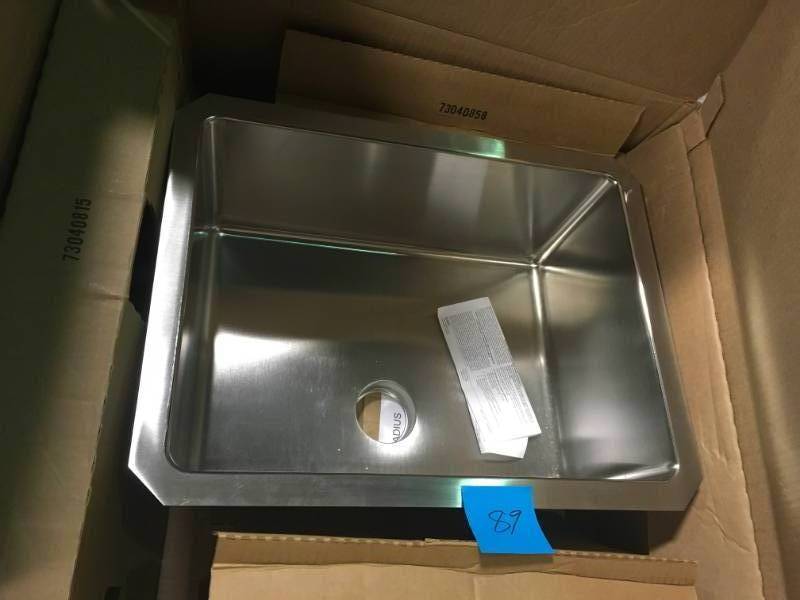 lot 89 image: Elkay Lustertone Iconix Perfect Drain Undermount Stainless Steel 24 in. Single Bowl Kitchen Sink not used