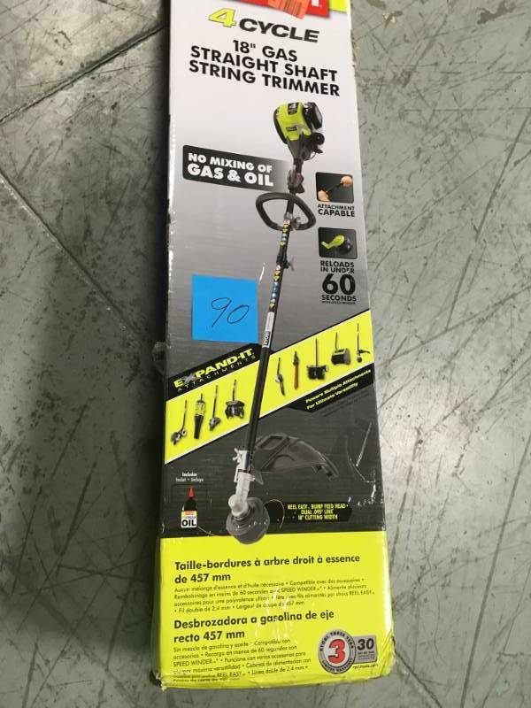 lot 90 image: RYOBI 4-Cycle 30cc Attachment Capable Straight Shaft Gas Trimmer  in good condition
