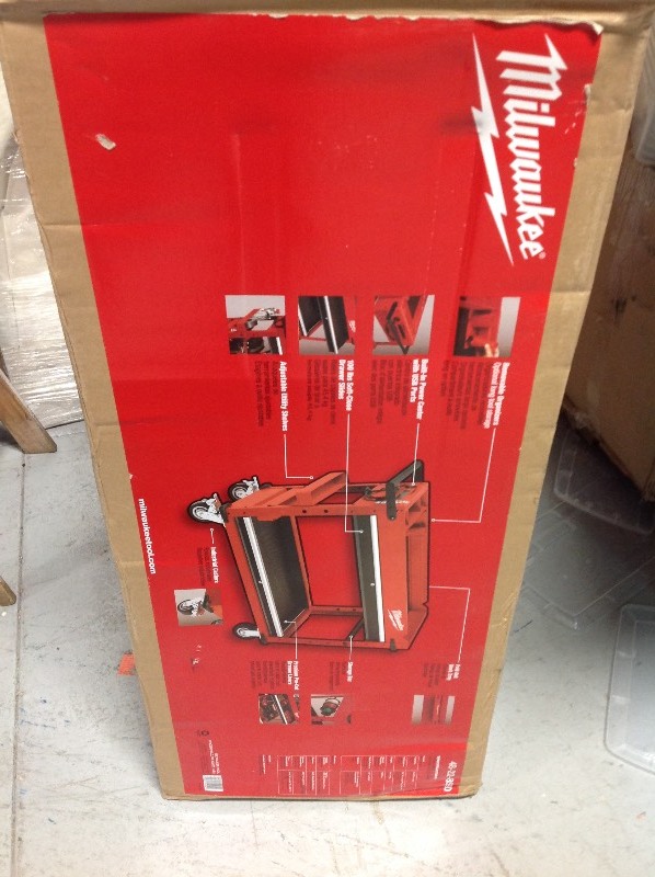 lot 110 image: Milwaukee 40 in. 2-Drawer Steel Work Cart new