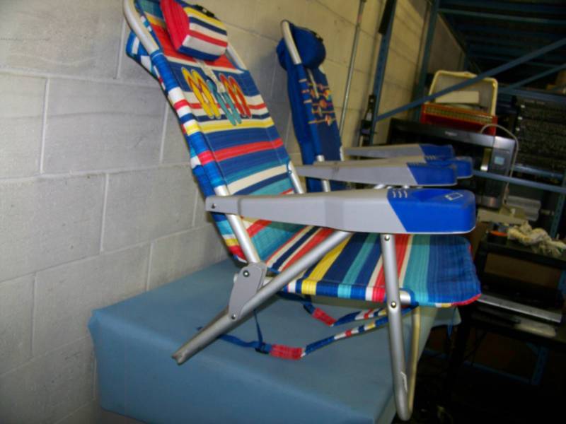 lot 49 image: (2) Beach Chairs with Padded Head Rests and Built-In Cooler Pouches