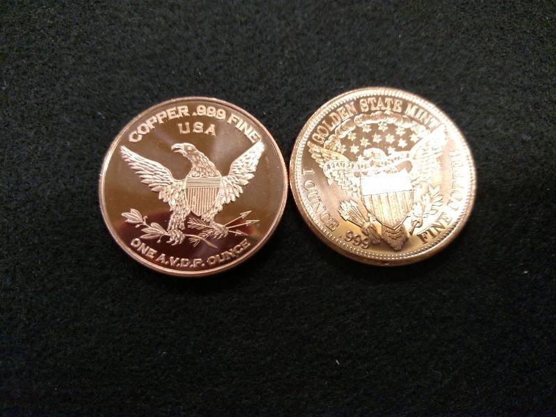(2) 1 Ounce .999 Copper Coins...