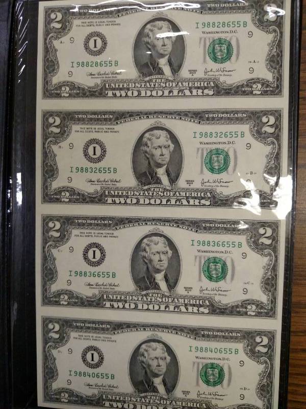 Uncut Sheet of (4) 2003 A Two Dolla...