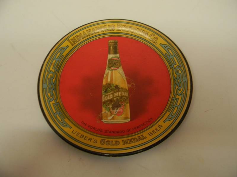 lot 23 image: RARE - VINTAGE INDIANAPOLIS BREWING CO. -  LIEBERS GOLD MEDAL BEER TIP TRAY - GREAT PIECE - SEE PICTURES